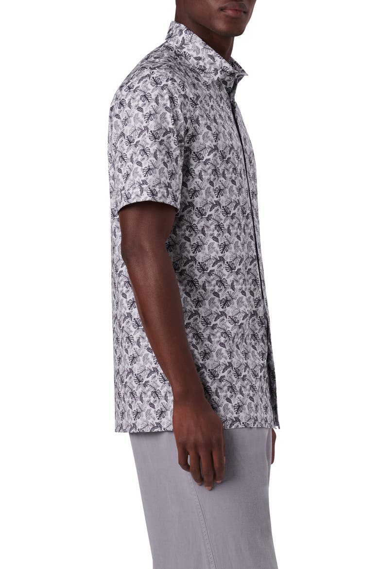 OoohCotton® Leaf Print Short Sleeve Button-Up Shirt, Alternate, color, CEMENT