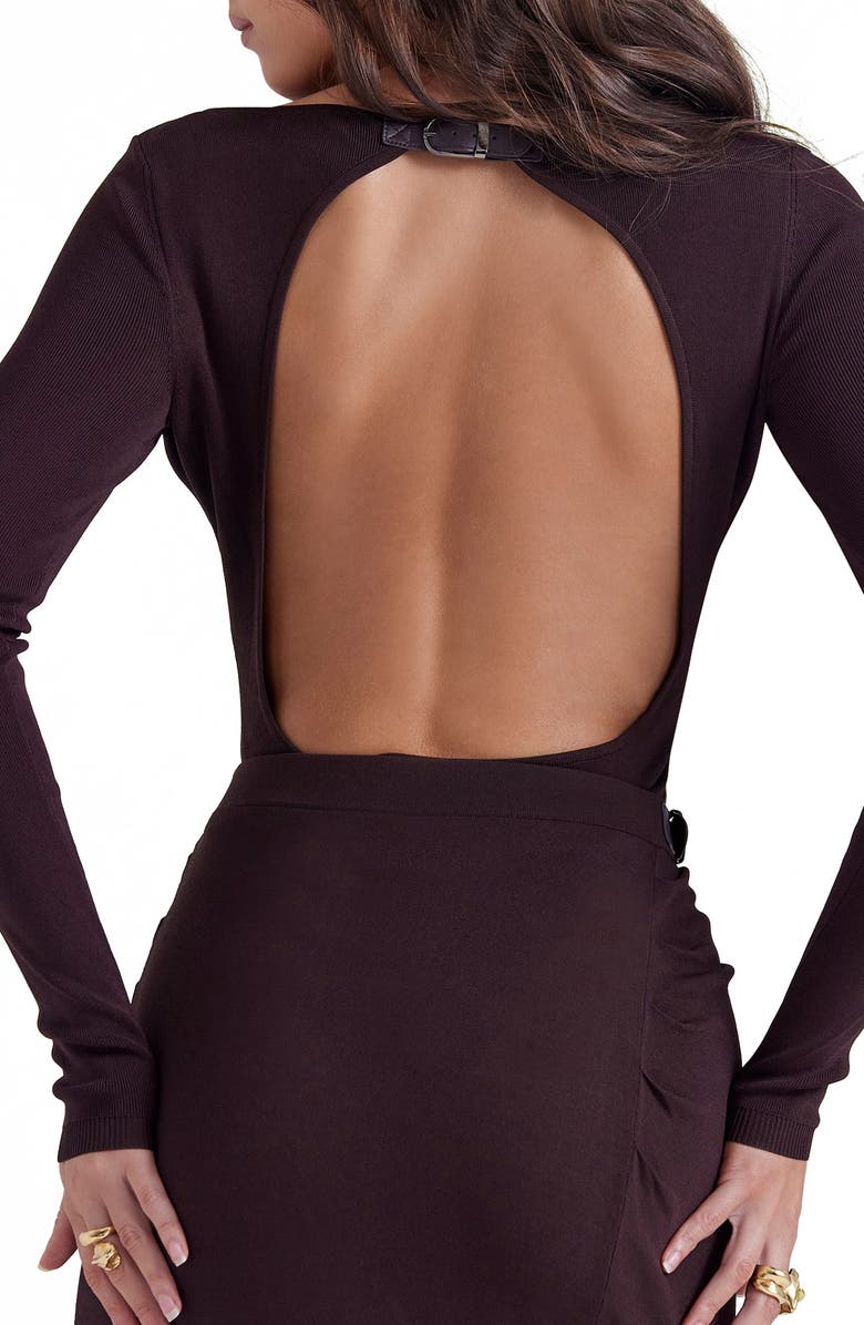 HOUSE OF CB Inoe Long Sleeve Rib Bodysuit, Alternate, color, Brown