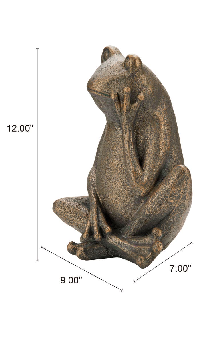 Glitzhome 12"H Resin Bronze Sitting Frog Statue, Alternate, color, Brown