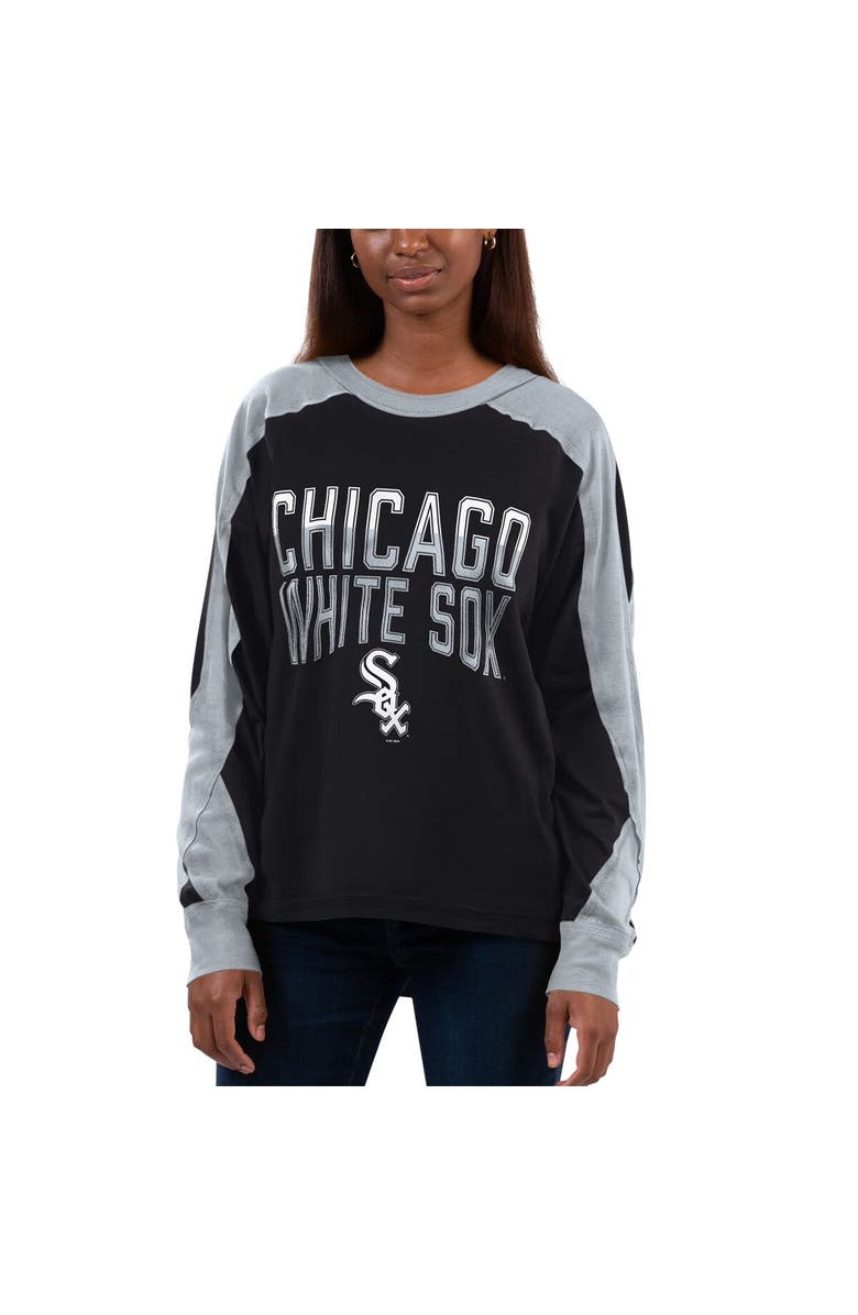G-III 4HER BY CARL BANKS Women's G-III 4Her by Carl Banks Black/Silver Chicago White Sox Smash Raglan Long Sleeve T-Shirt, Main, color, 