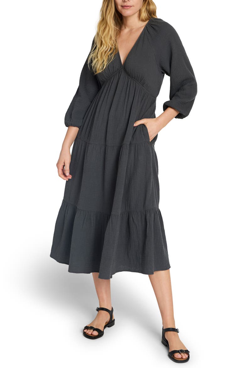 Dream Organic Cotton Gauze Midi Dress, Main, color, WASHED BLACK