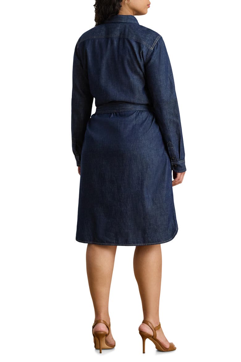 Jameika Tie Waist Long Sleeve Denim Shirtdress, Alternate, color, PURE RINSE WASH