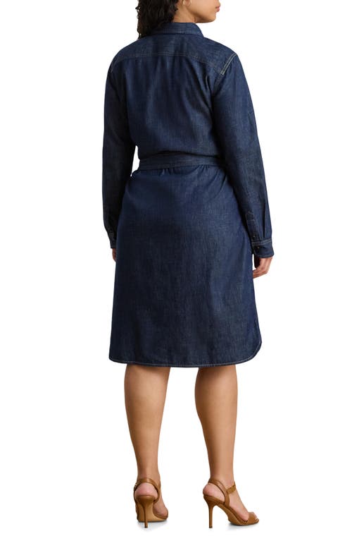 Ralph Lauren Lauren  Jameika Tie Waist Long Sleeve Denim Shirtdress In Blue