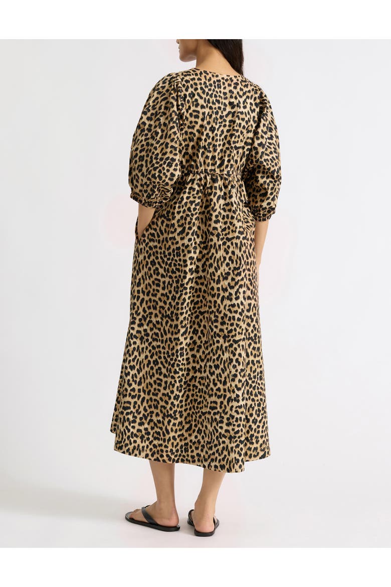 Animal Print V-Neck Cotton Midi Dress, Alternate, color, Brown