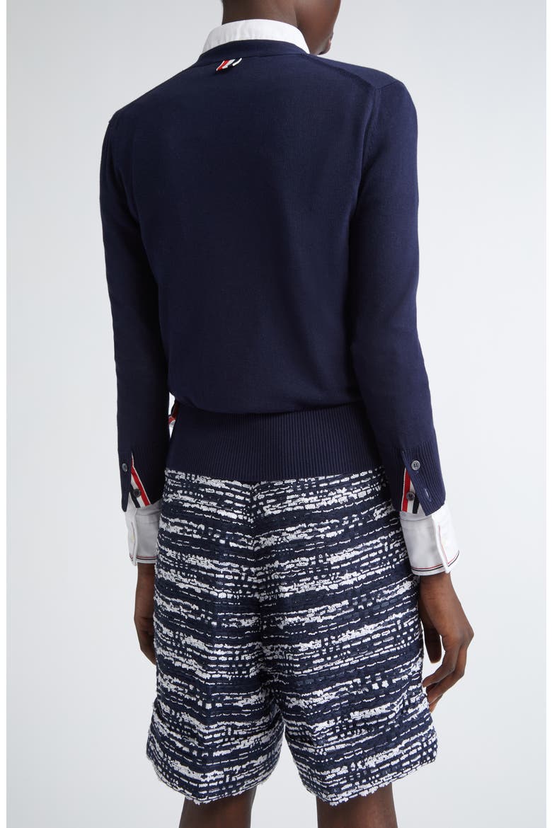 Jersey Stitch V-Neck Cotton Cardigan, Alternate, color, NAVY