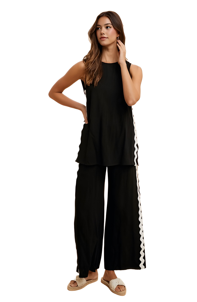 Knit and Lounge Wave Trim Wide-Leg Pant and Sleeveless Top Set, Main, color, 