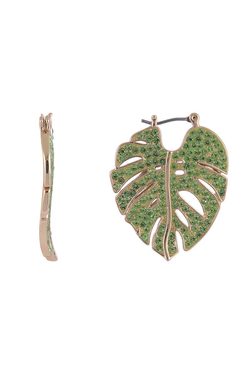 Green Stone Palm Hoop Earrings, Alternate, color, Green