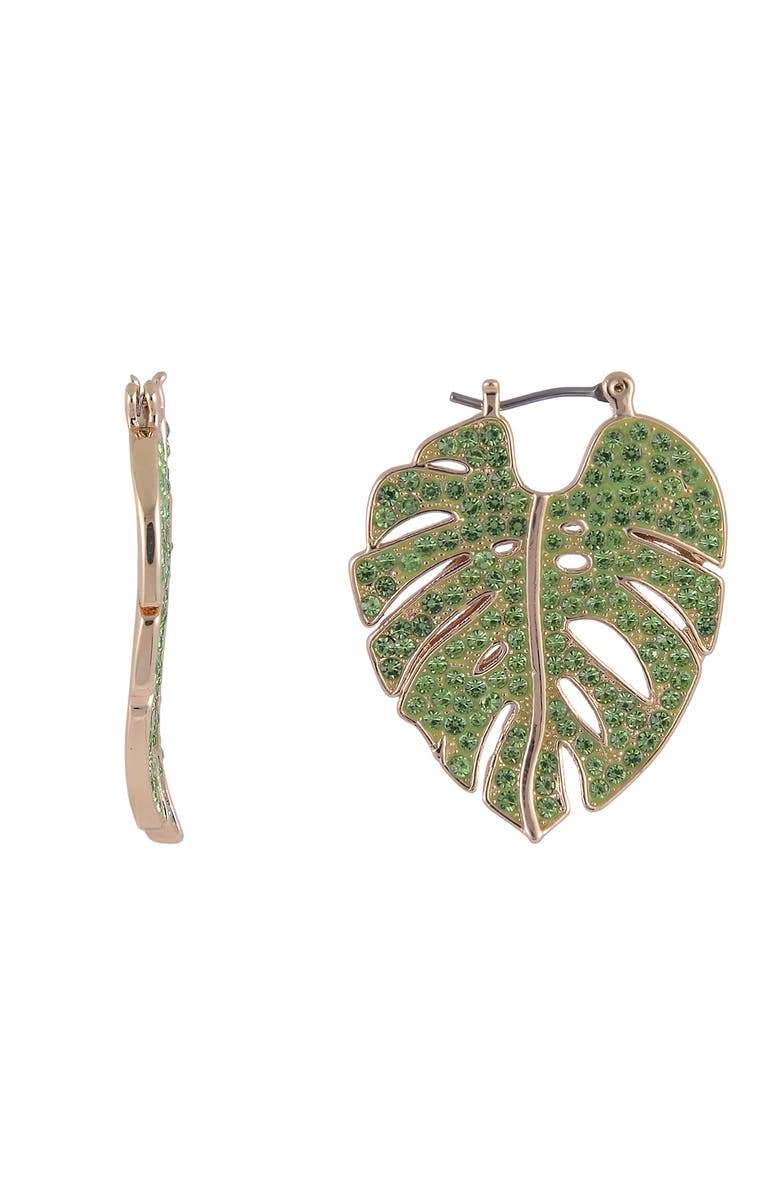 Hallmark Green Stone Palm Hoop Earrings, Alternate, color, Green