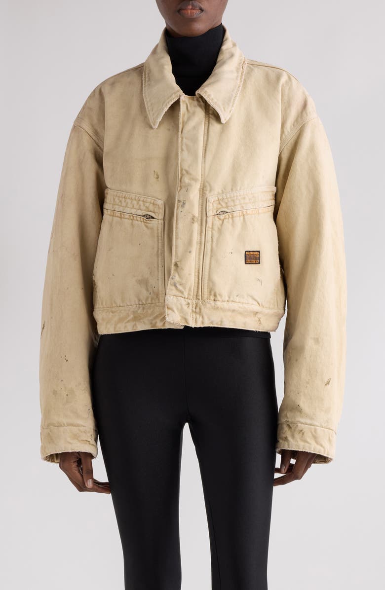 Balenciaga Distressed Cotton Twill Workwear Jacket, Main, color, 9501 Beige