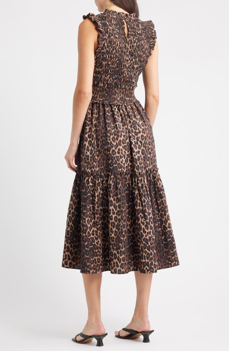 Rails Vivier Leopard Print Smocked Midi Dress, Alternate, color, Brown Nala