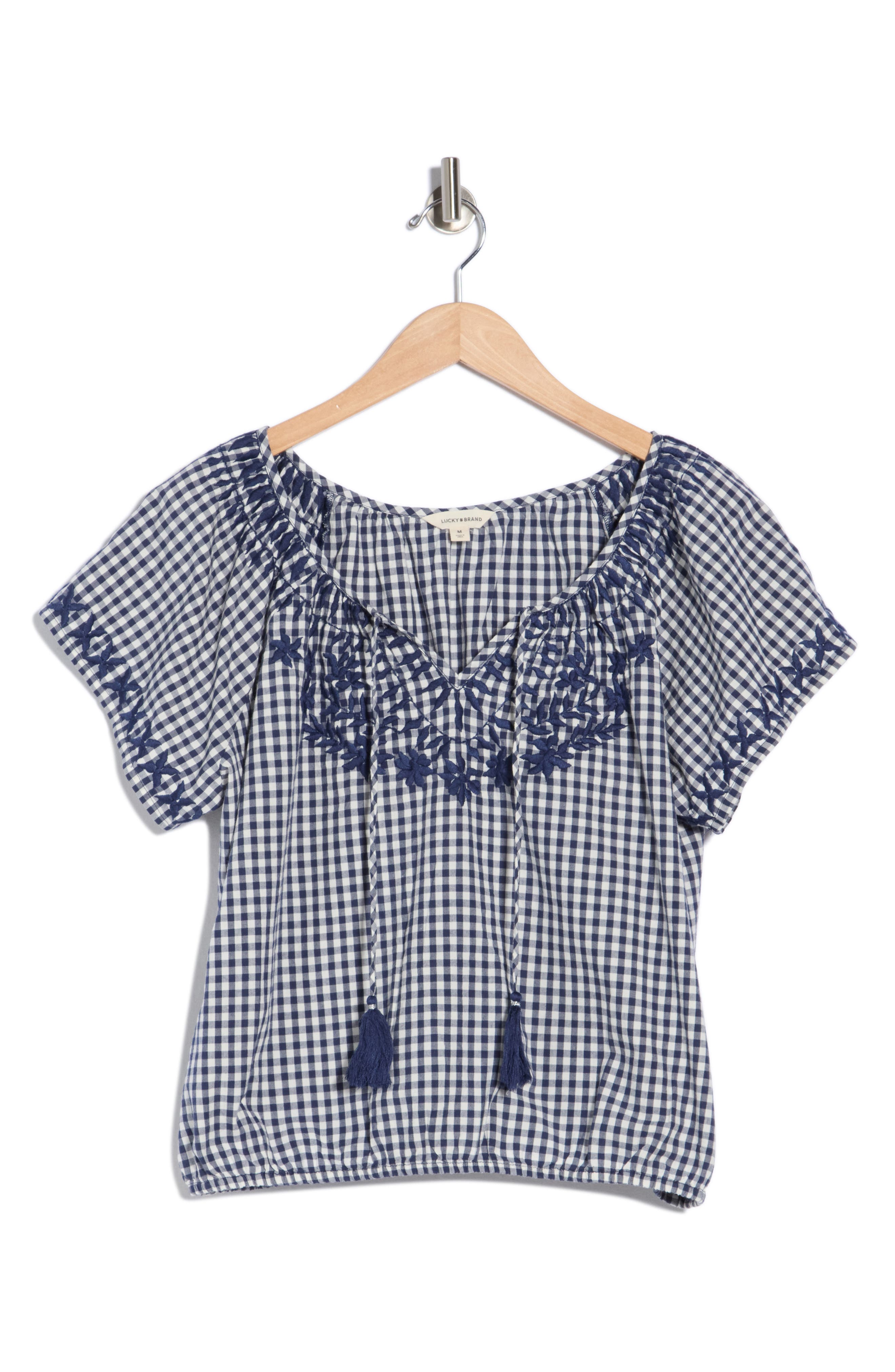 Lucky Brand Gingham Short Sleeve Cotton Top
