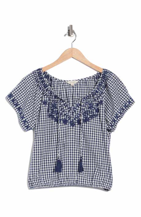 Lucky Brand Gingham Short Sleeve Cotton Top