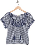 Lucky Brand Gingham Short Sleeve Cotton Top