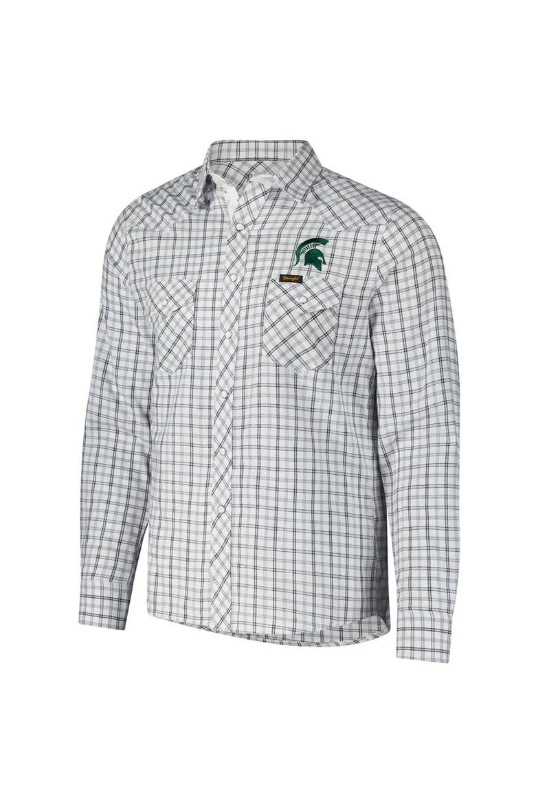 Men's Colosseum x Wrangler White Michigan State Spartans Plaid Window Pane Long Sleeve Full-Snap Shirt, Alternate, color, White