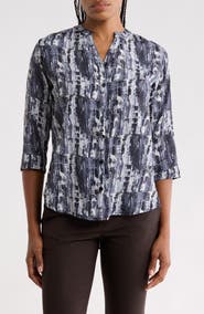 APNY Mandarin Collar Three-Quarter Sleeve Button-Up Shirt