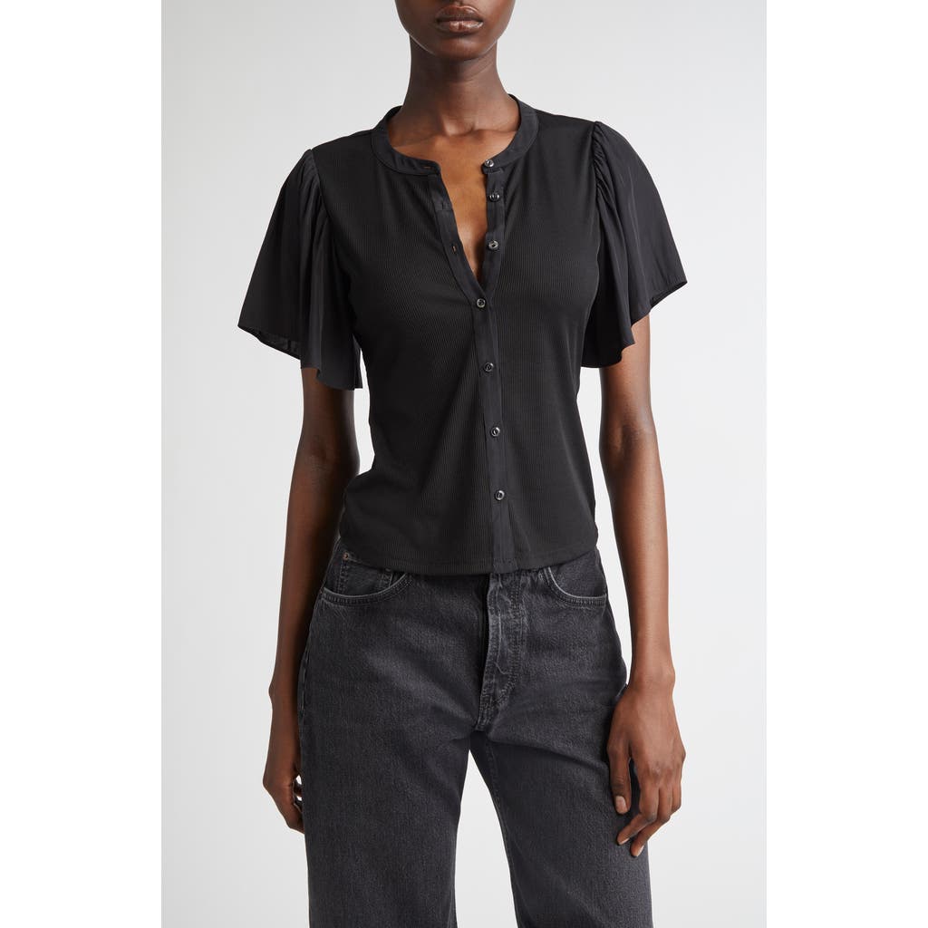 Shop Ramy Brook Colette Mixed Media Flutter Sleeve Top In Black