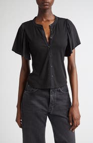 Ramy Brook Colette Mixed Media Flutter Sleeve Top