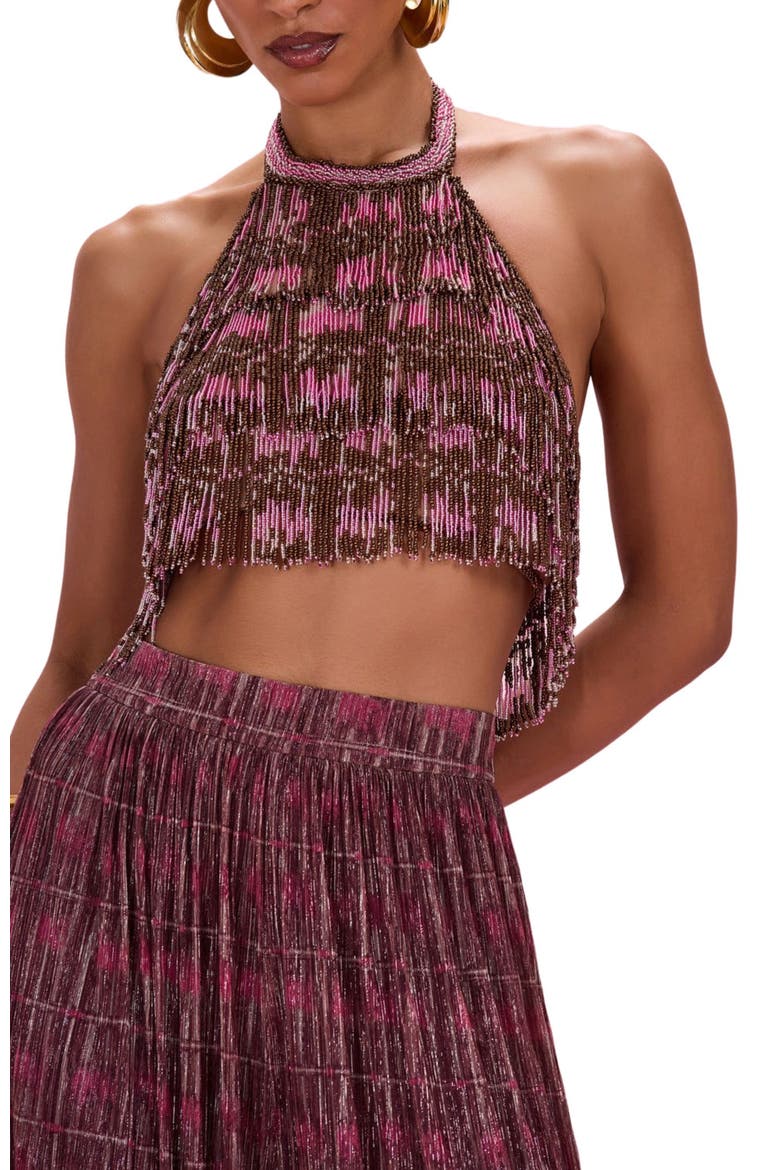 Rose Mirage Beaded Halterneck Top, Alternate, color, BROWN