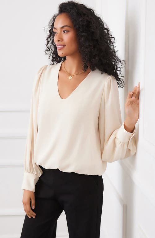 Karen Kane Puff Sleeve V-neck Crepe Top In Yellow