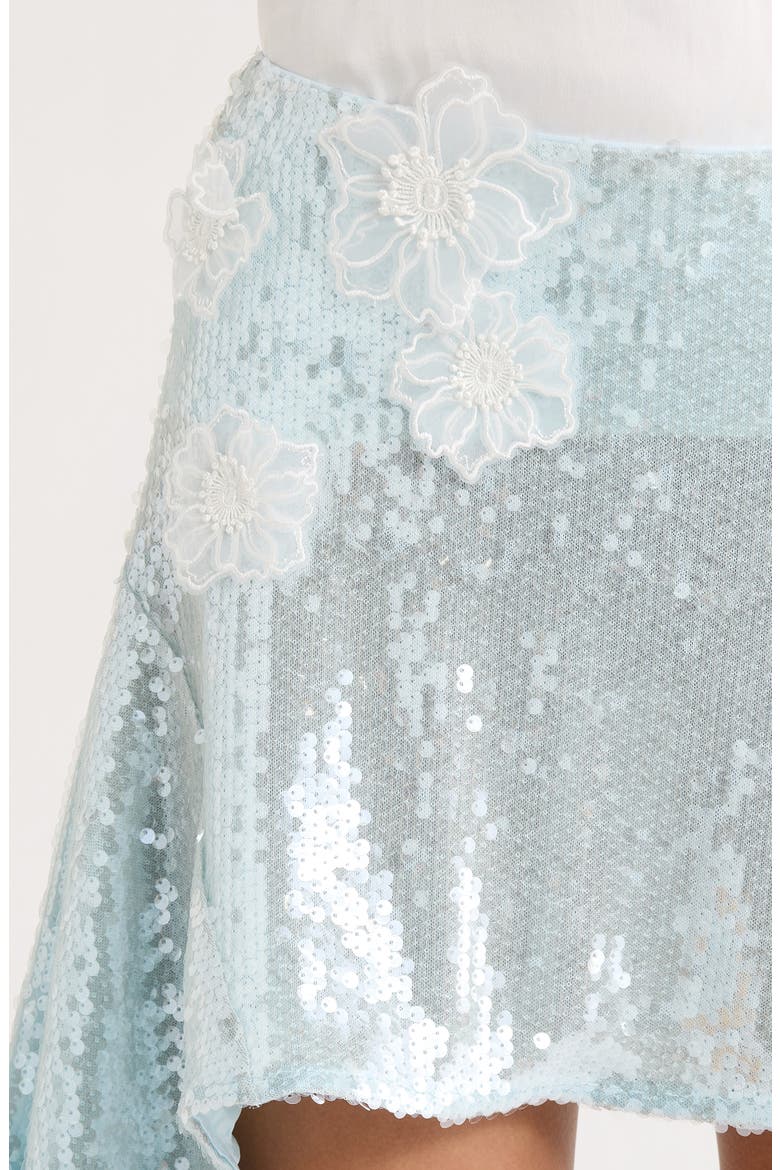 Floral Appliqué Handkerchief Hem Miniskirt, Alternate, color, ICE BLUE
