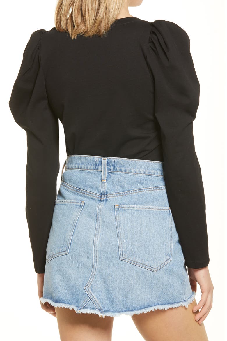 Pleated Puff Sleeve Top, Alternate, color, BLACK