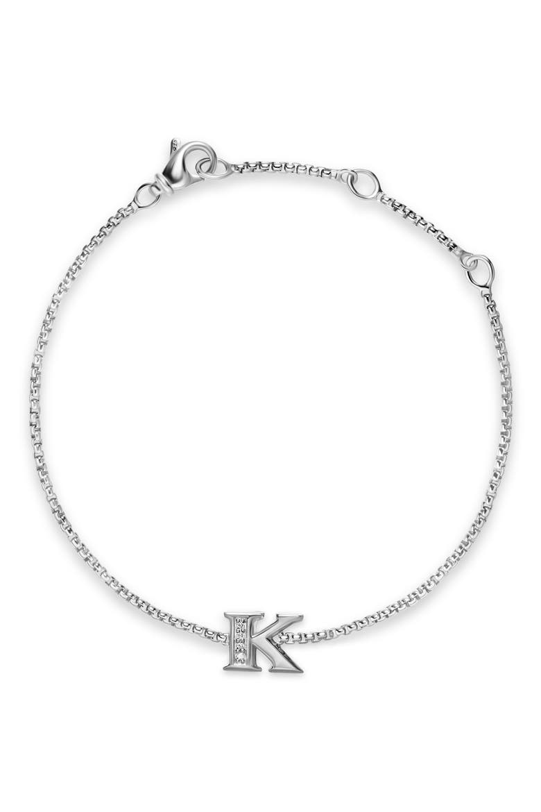 Petite Pavé Initial Chain Bracelet in Sterling Silver with Diamonds, Alternate, color, SILVER PAVE K
