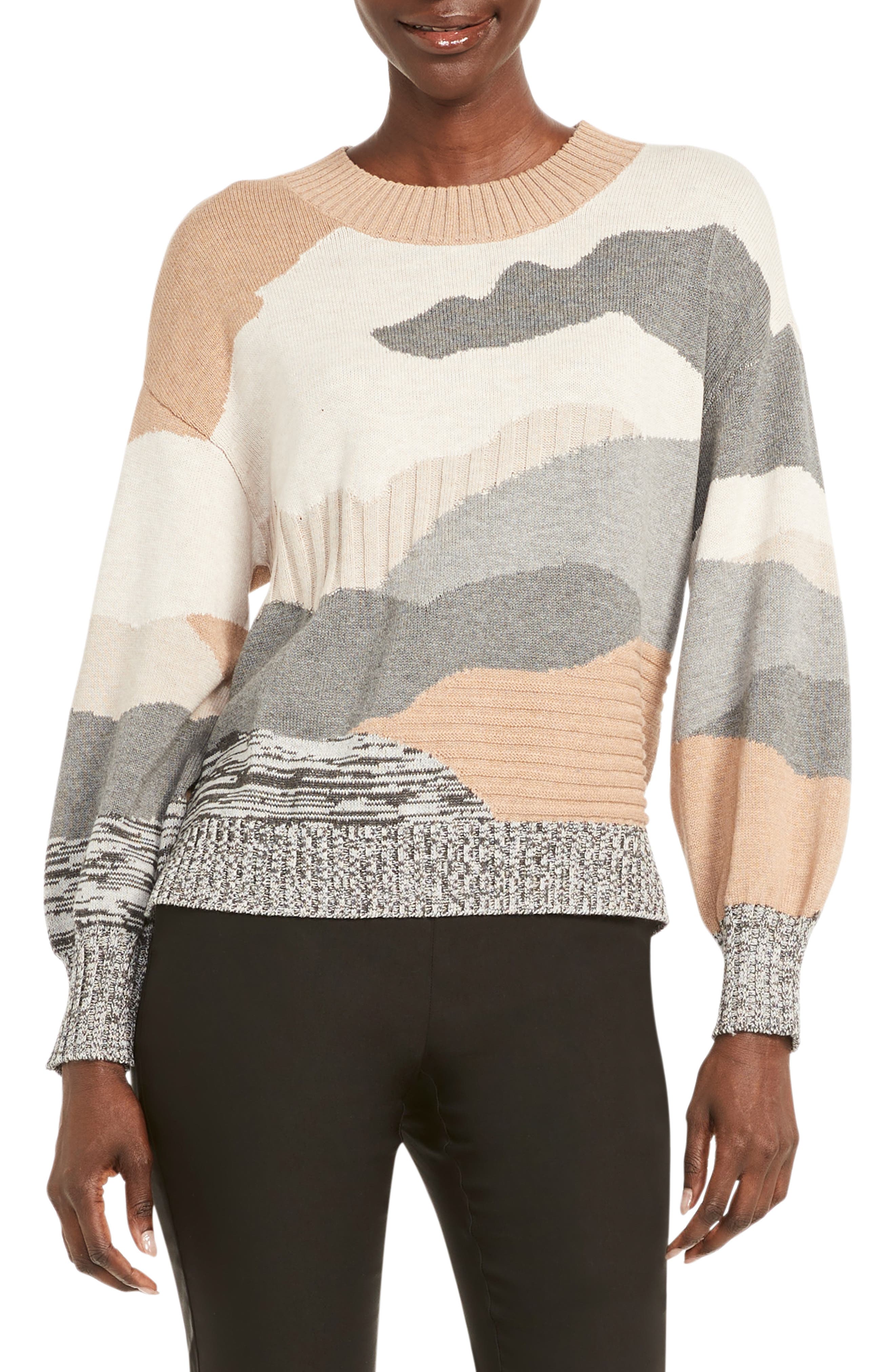 NIC+ZOE Vital Abstract Camo Cotton Blend Sweater