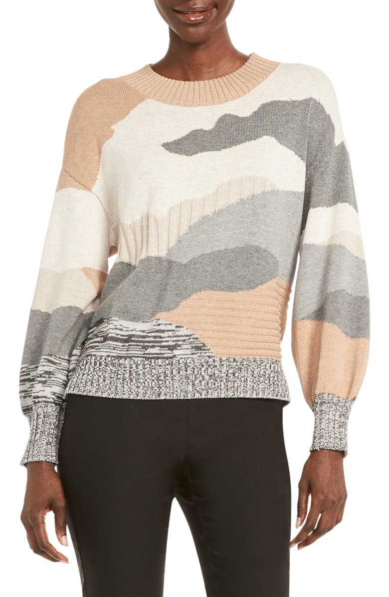 NIC+ZOE Vital Abstract Camo Cotton Blend Sweater, Main, color, Neutral Multi