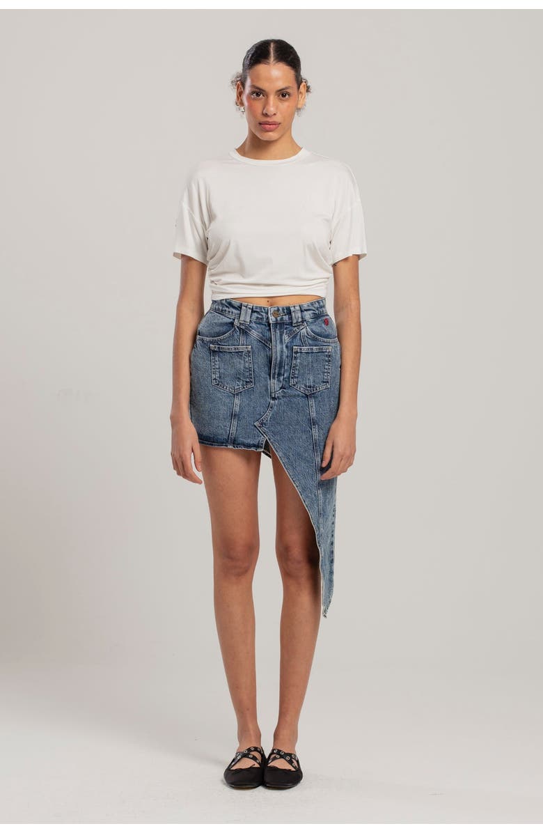 PCFG Free Heaven Cut Out Denim Skirt, Alternate, color, Blue