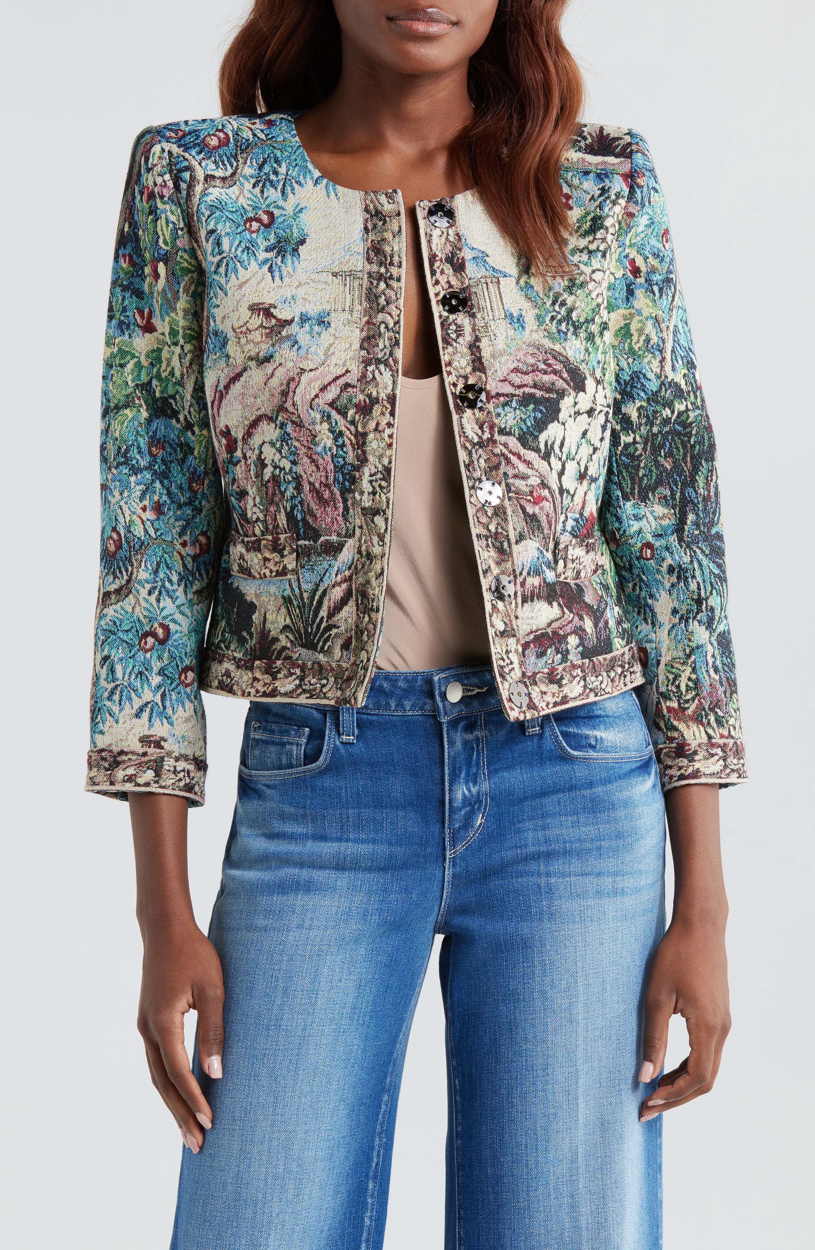 L'AGENCE Lian Collarless Crop Cotton Blend Jacket