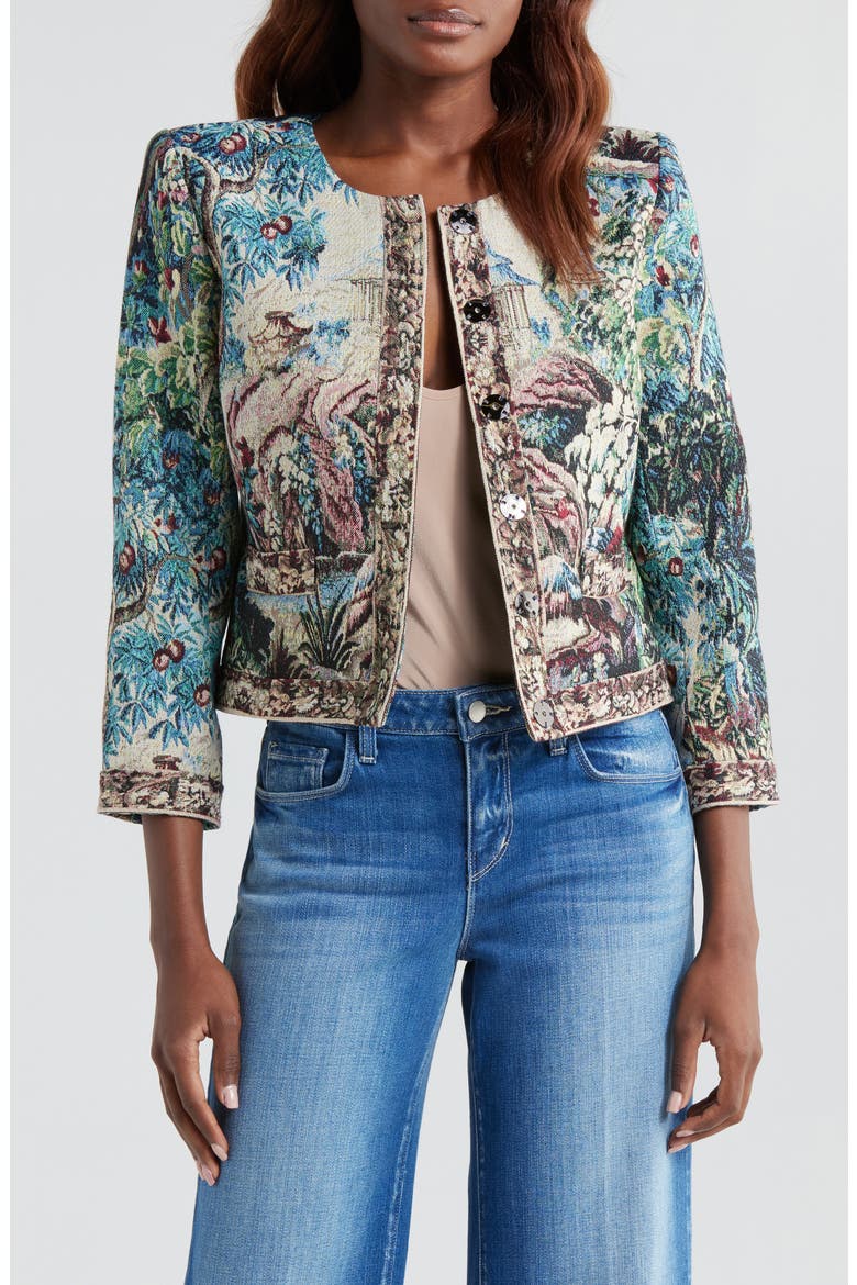 Lian Collarless Crop Cotton Blend Jacket, Main, color, MULTI TAPE