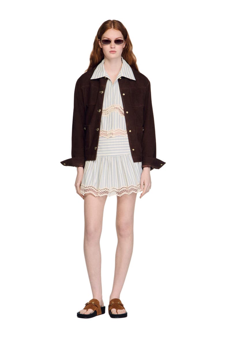 Striped cotton skort, Alternate, color, Ecru / bleu