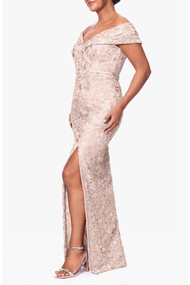 Floral Embroidery Off the Shoulder Sheath Gown, Alternate, color, BLUSH