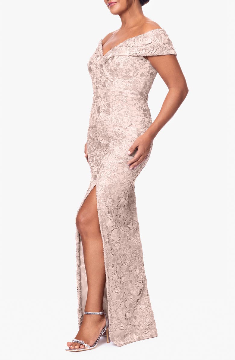 Xscape Evenings Floral Embroidery Off the Shoulder Sheath Gown, Alternate, color, Blush