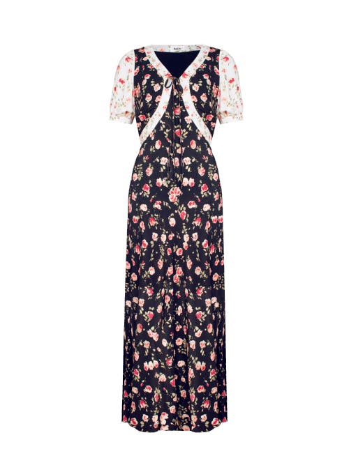 Ro&zo Black Mix And Match Rose Ditsy Dress In Black