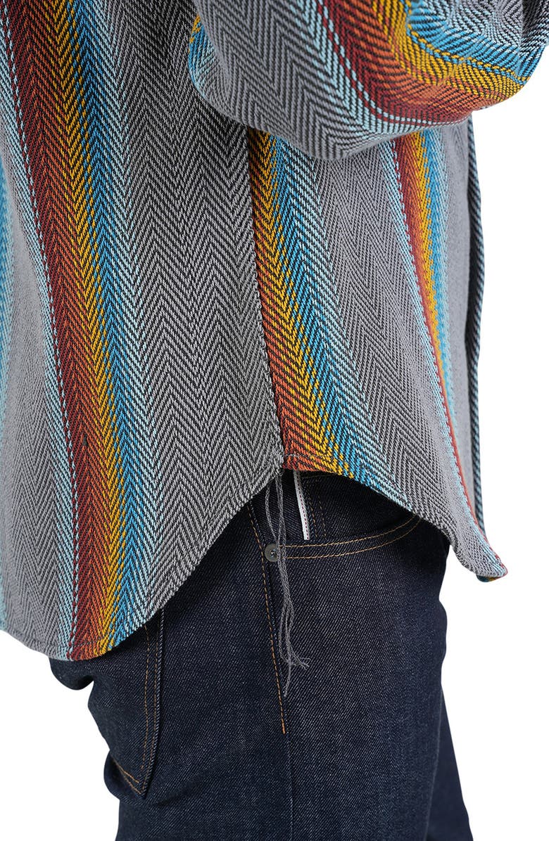 HIROSHI KATO The Brace Stripe Loose Weave Herringbone Button-Up Shirt, Alternate, color, Baja Gray