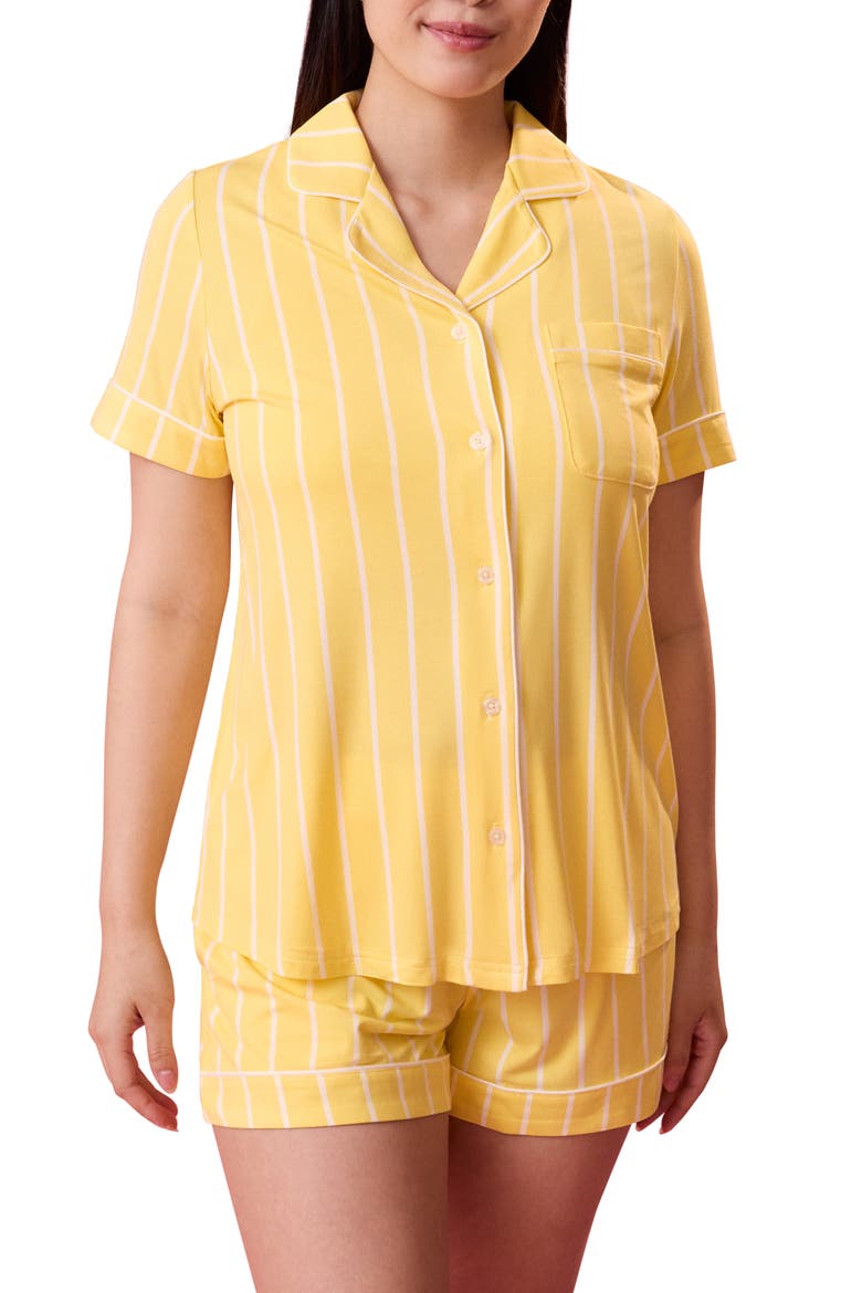 Clea Classic Short Sleeve Maternity & Nursing Pajama, Main, color, Dandelion Stripe