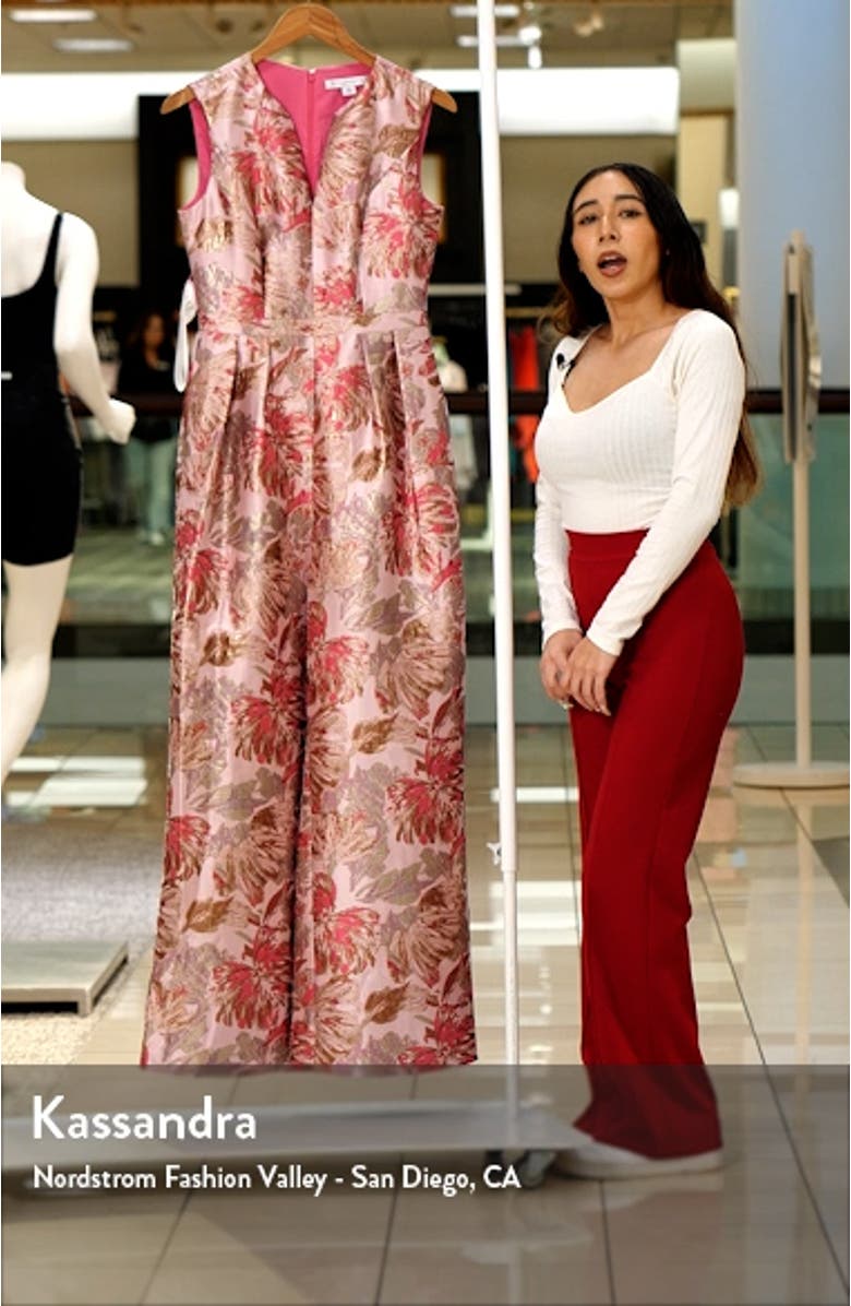 Cleo Metallic Floral Jacquard Jumpsuit, sales video thumbnail