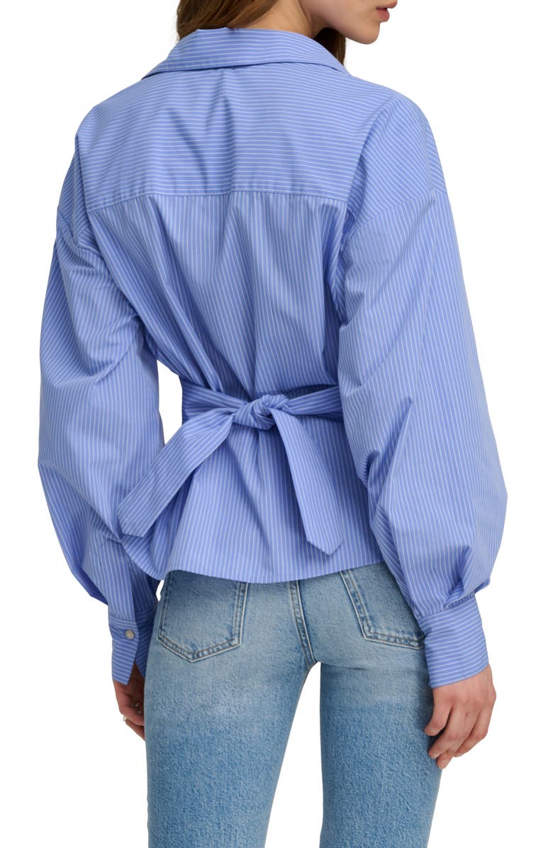 Favorite Daughter The Back Story Pleated Tie Back Shirt, Alternate, color, Blue/ White Stripe