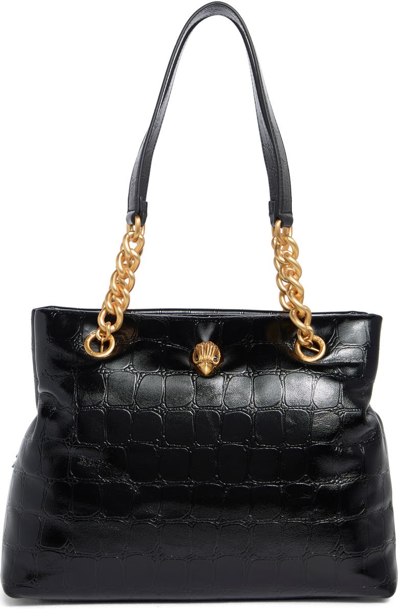 Kurt Geiger London Kensington Croc Embossed Leather Tote Bag, Main, color, Black