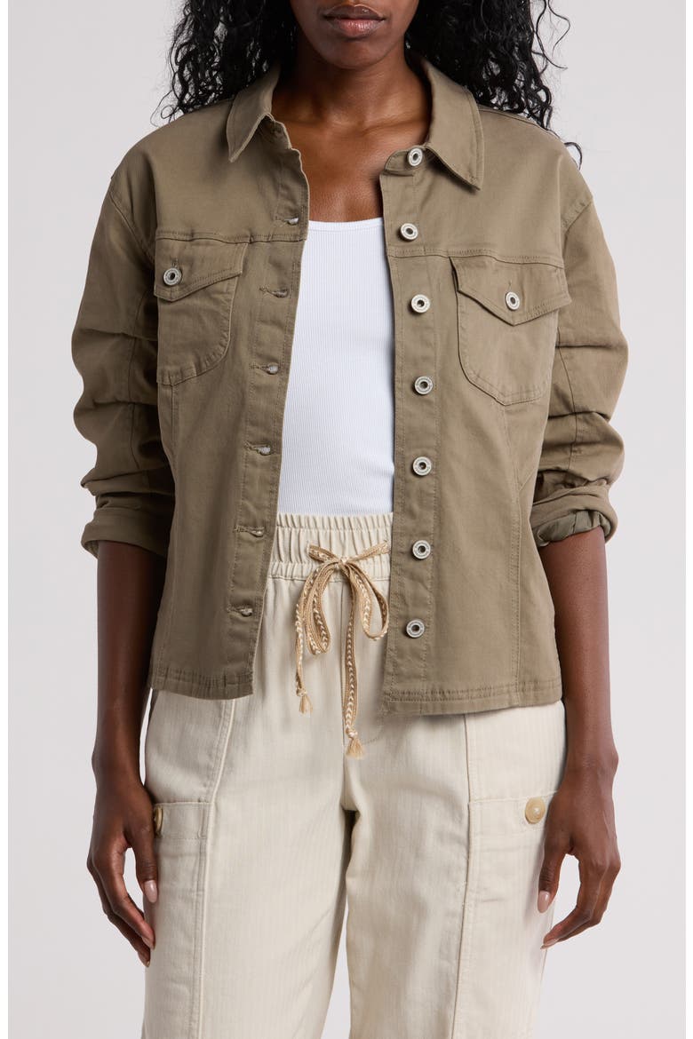 Cinch Sleeve Denim Jacket, Main, color, LOK-LAUREL OAK