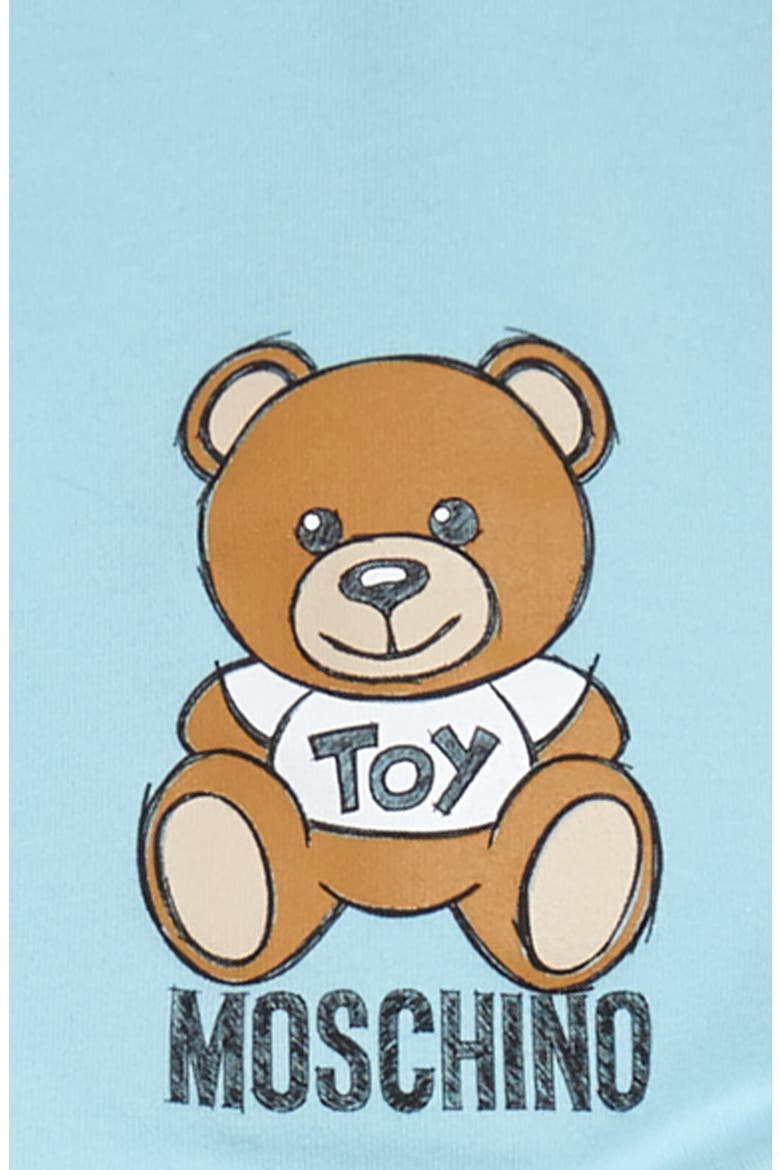 Toy Bear Graphic Romper, Socks, Cap & Bib Set, Alternate, color, SKY BLUE