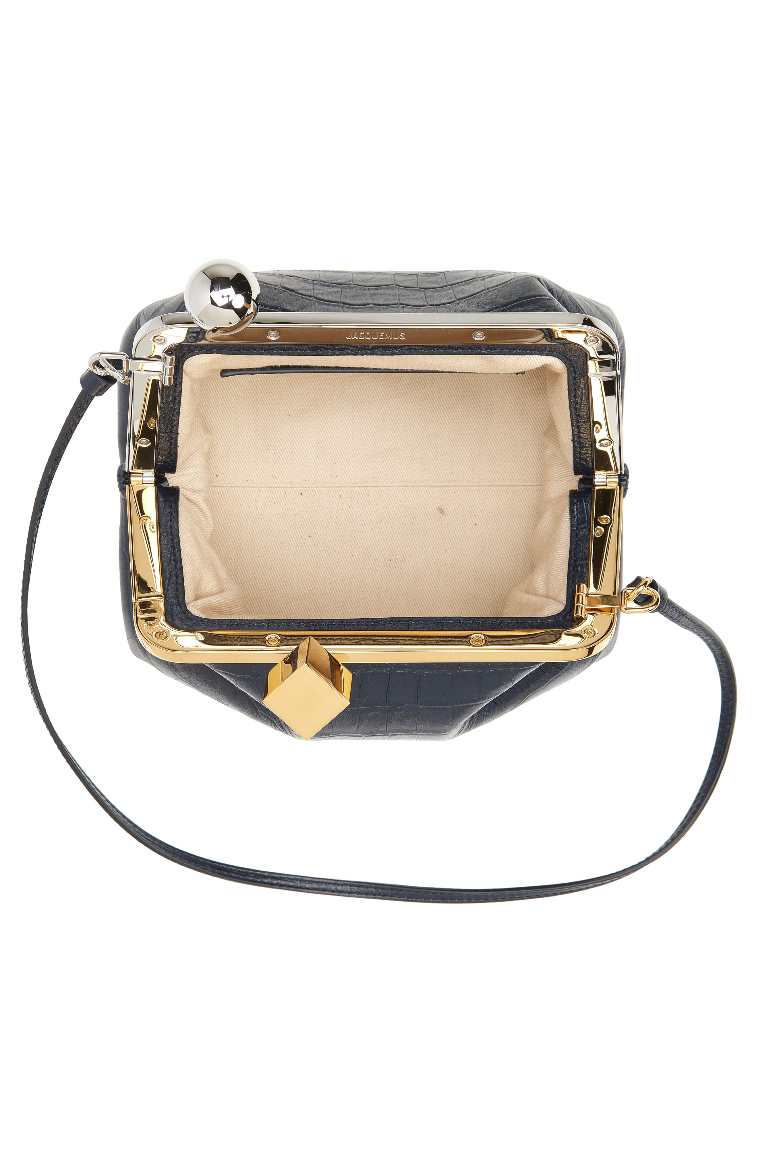 Jacquemus Le Berlingot Croc Embossed Leather Frame Shoulder Bag, Alternate, color, Dark Navy 390
