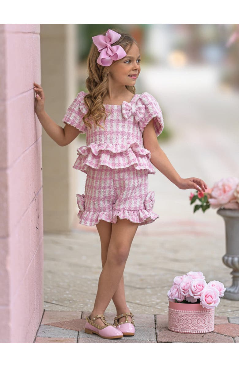 Mia Belle Girls Girls Feast In Fashion Pink Gingham Top and Short Set, Alternate, color,