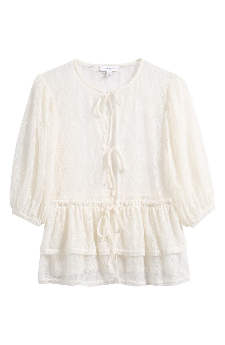 Topshop Lace Tie Front Top, Alternate, color, 