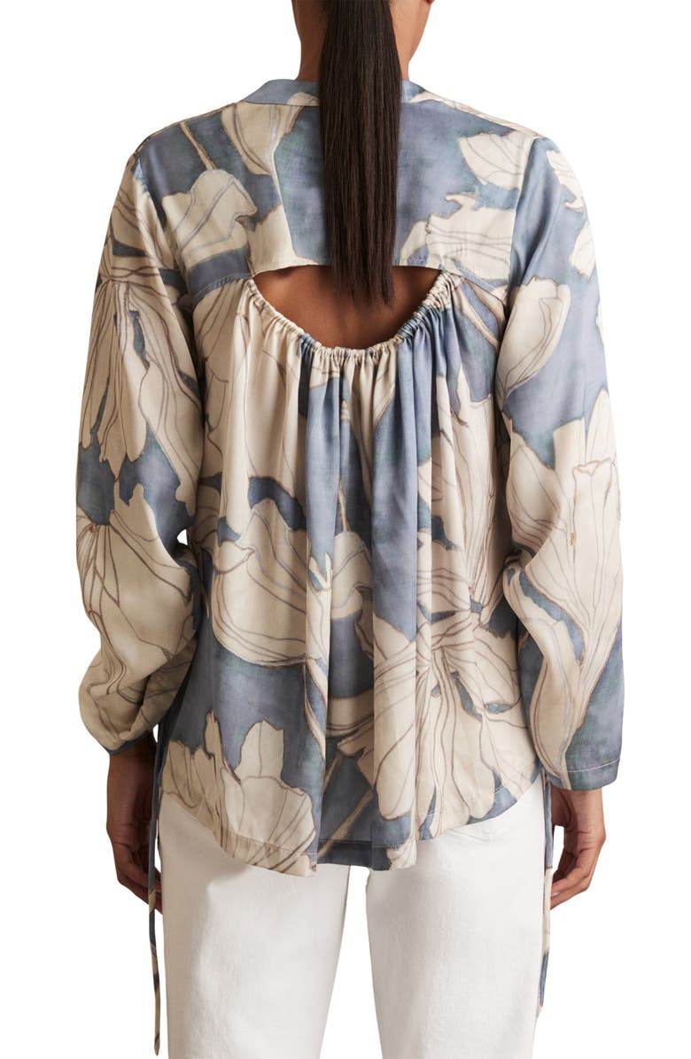 Reiss Gigi Floral Satin Button-Up Shirt, Alternate, color, Blue