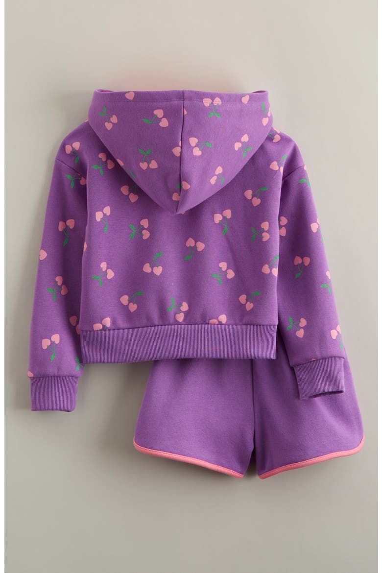 Kids' Cotton Blend Fleece Hoodie & Shorts Set, Alternate, color, PURPLE CHERRY HEARTS- PURPLE