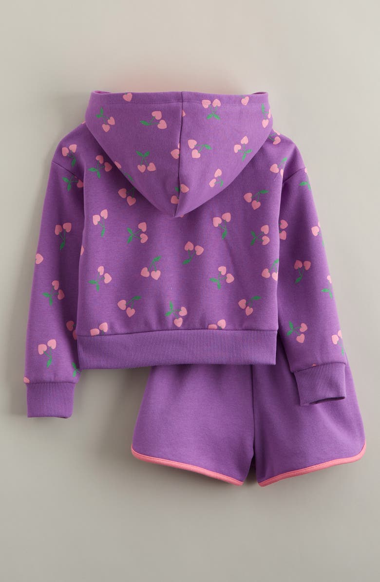 Tucker + Tate Kids' Cotton Blend Fleece Hoodie & Shorts Set, Alternate, color, Purple Cherry Hearts- Purple