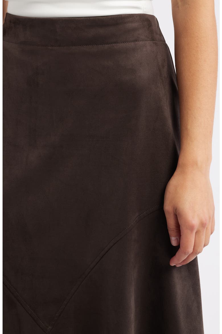 Asymmetrical Hem Faux Suede Midi Skirt, Alternate, color, COFFEE