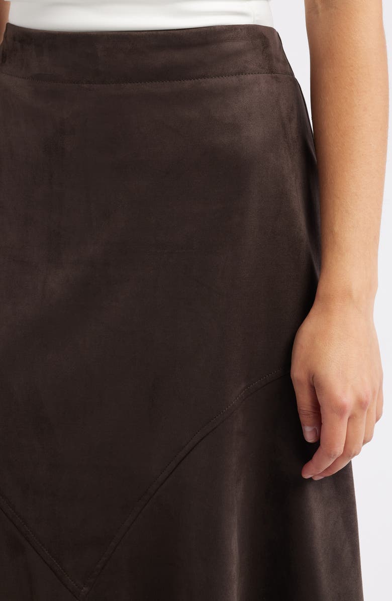 CITY BLUES Asymmetrical Hem Faux Suede Midi Skirt, Alternate, color, Coffee